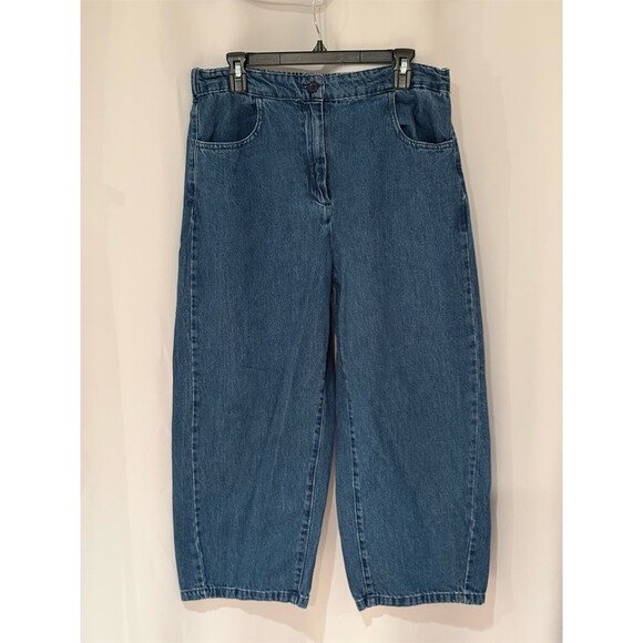 WeWoreWhat Denim - ZARA Jeans Womens Size XL Blue Medium Wash Barrel Leg Cropped Mid Rise